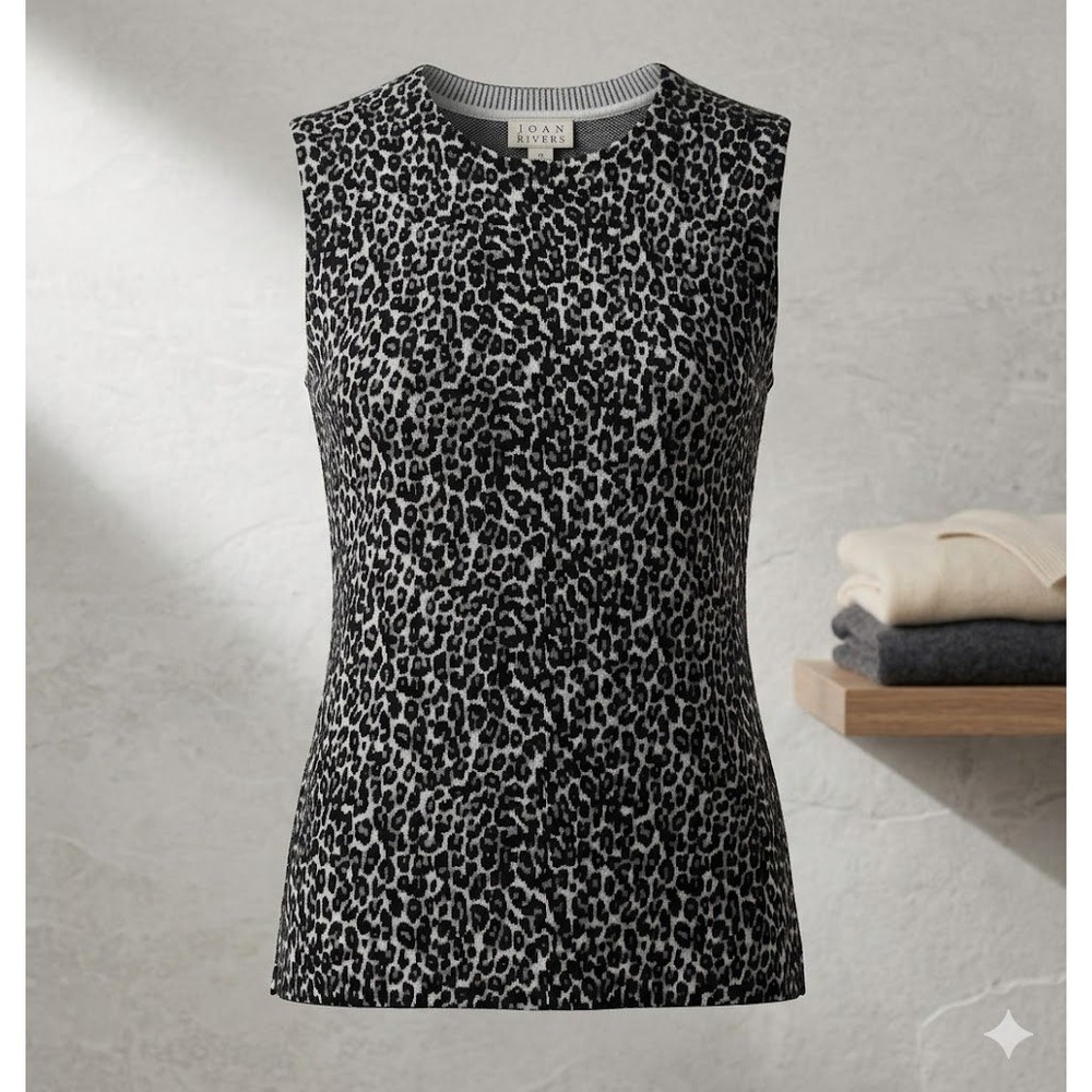 Joan Rivers Womens Medium Black White Leopard Animal Print Sleeveless Vest
